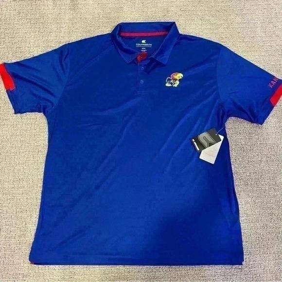Kansas Jayhawks Colosseum Athletics Polo SS Shirt Men's XXL color Blue NWT - Picture 1 of 7
